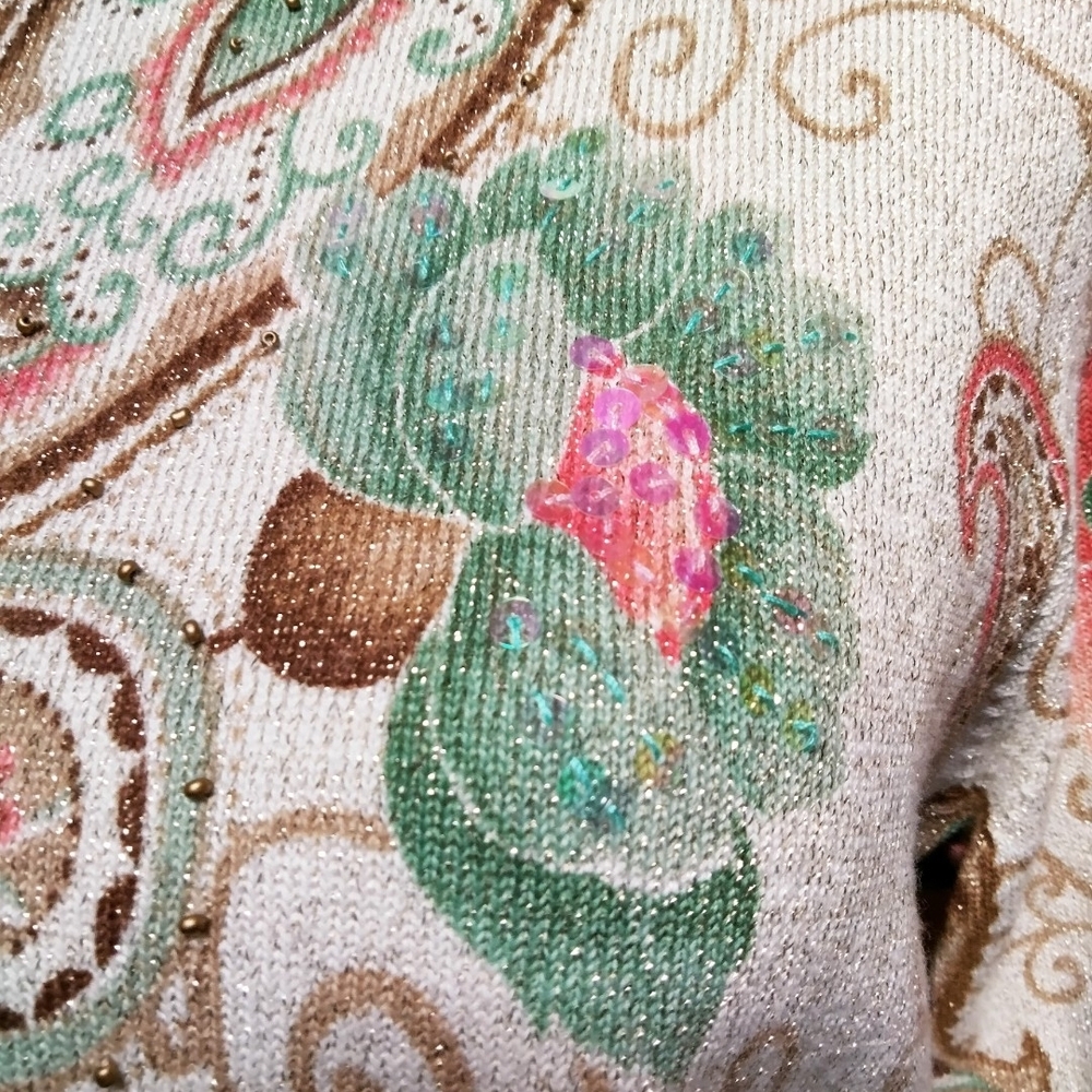 Alfred Dunner Shimmery Cream Floral & Pasley Sweater Shirt - Picture 8 of 14